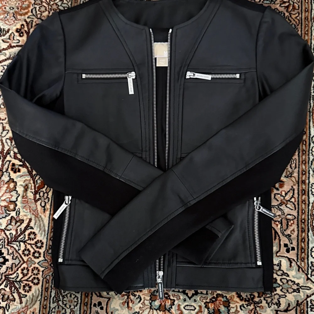 Michael Kors Black Leather Zip-Front Jacket - Picture 5 of 10